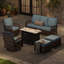 Ensemble de conversation pour patio pour 5 personnes en osier toutes saisons avec table de feu-684747254-682022051