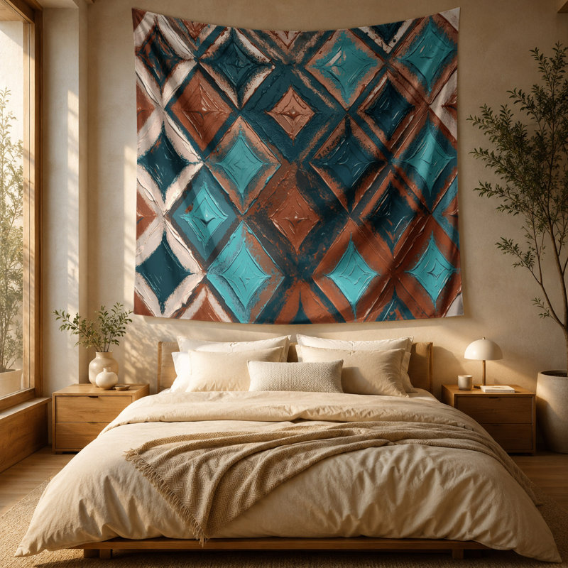 Tapisserie murale motifs sud-ouest Zuni 237, 51 po x 60 po