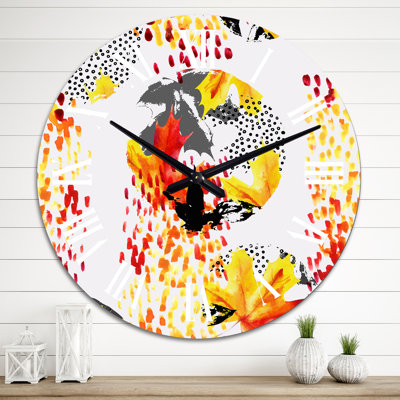 Jaune et rouge couleurs d'automne - Horloge murale à motifs