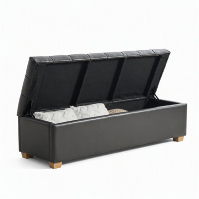 Banc de rangement rembourré en polyuréthane de 60,2 po de large avec repose-pieds capitonné avec repose-pieds pour le salon, la chambre à coucher, l'entrée, la salle à manger, le dortoir et le coin