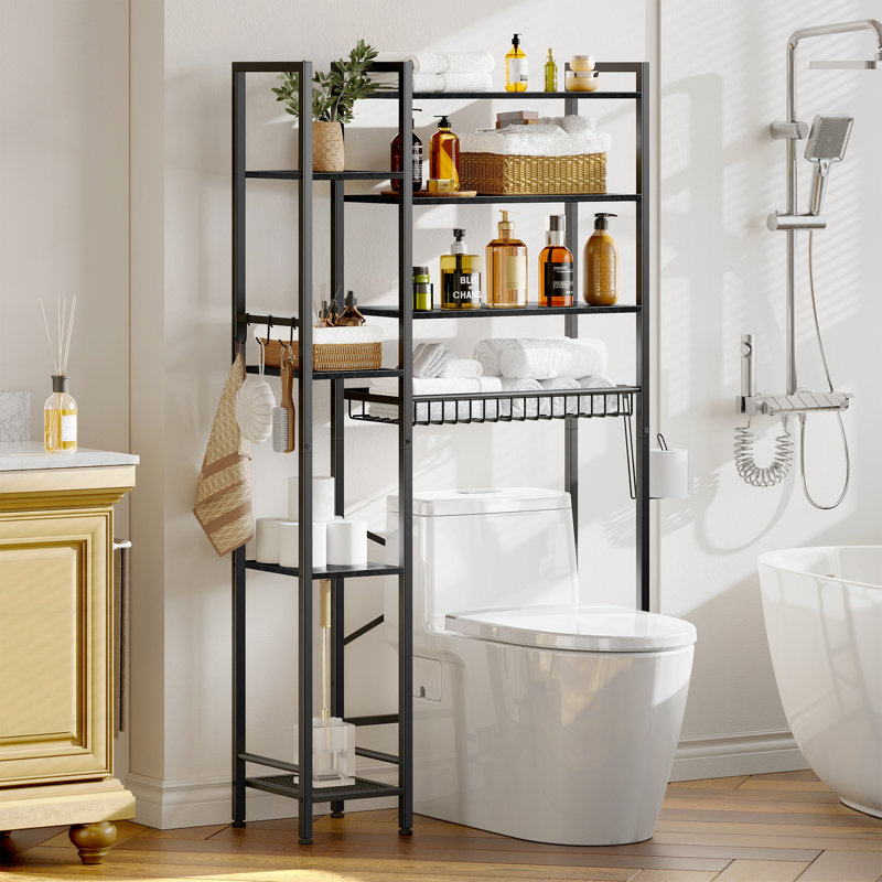 Rangement autoportant au-dessus de la toilette avec 8 tablettes Lowis, Noir
