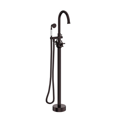 Robinet de baignoire autoportant à poignée double Topcraft avec douche à main, bronze huilé