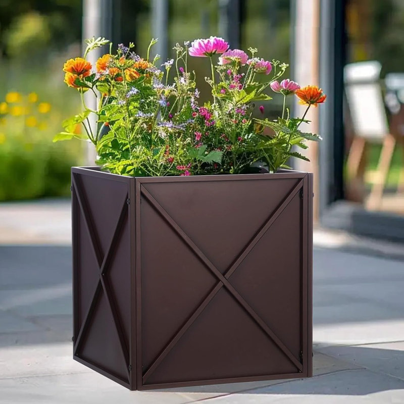 Large Metal Planter Box Modern Brown Metal Planter Box Heavy Duty With Drainage Holes For Outdoor Garden Patio