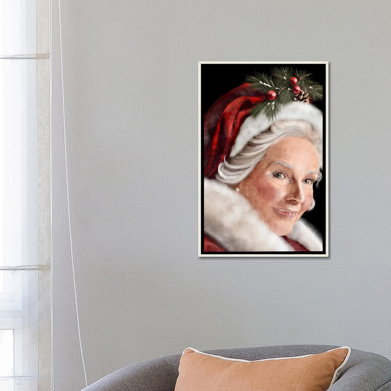 Mme. Claus - reproduction d'art murale - toile encadrée, H 26 po x l 18 po, Cadre flottant sans passe-partout, Blanc patiné