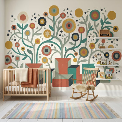 Papier peint éclectique rétro de style Mid-Century