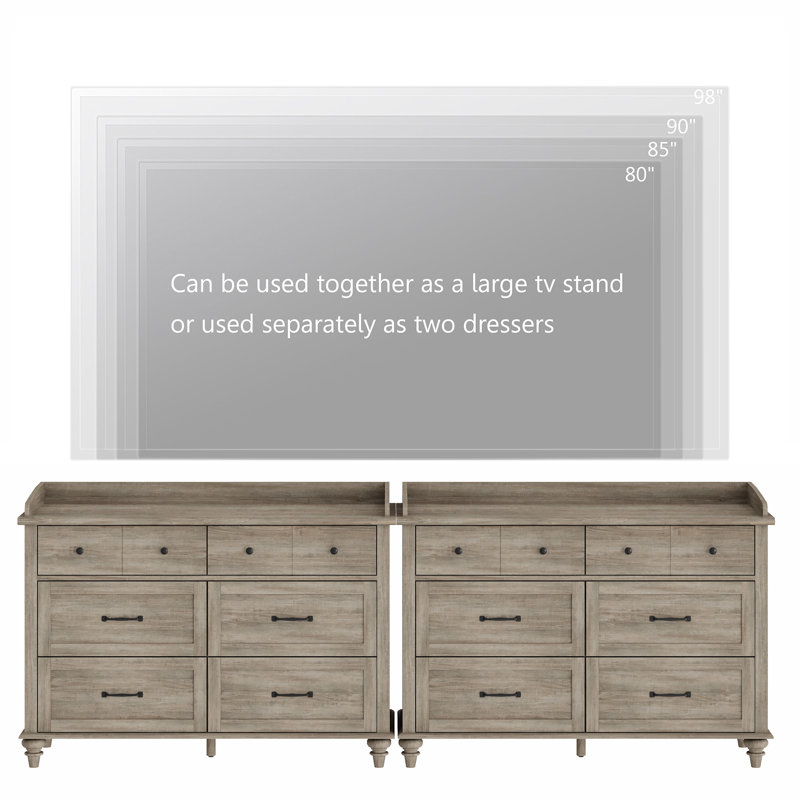 Farmhouse Dresser With 12 Drawers For Bedroom, Gray