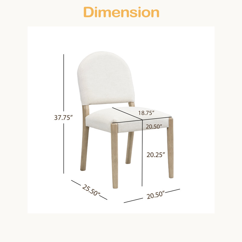Ensemble de 2 chaises de salle à manger rembourrées sans accoudoirs en tissu Mid Century, Frêne clair