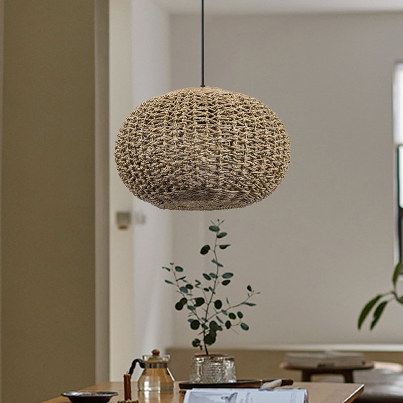 Globe Rattan Pendant Lighting for Dining Room Hallway Living Room, 11.02" H x 15.75" W x 15.75" D