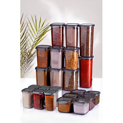 24-Piece Plastic Storage Box Set, Anthracite | Includes 6 x 6.9 x 9.6 in. (6 pcs 59.2 fl oz), 6 x 6.9 x 6.5 in. (6 pcs 40.6 fl oz), 6 x 6.9 x 3.7 in. (6 pcs 18.6 fl oz), 6 x 8.5 x 3.4 in. (6 pcs 15.2 fl oz) | Dishwasher & Microwave Safe (Without Lid)