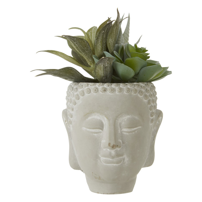 21cm Faux Succulent Plant in Concrete Decorative Vase