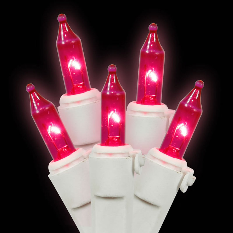 Christmas Mini Light Set - White Wire, Pink, 16 FT
