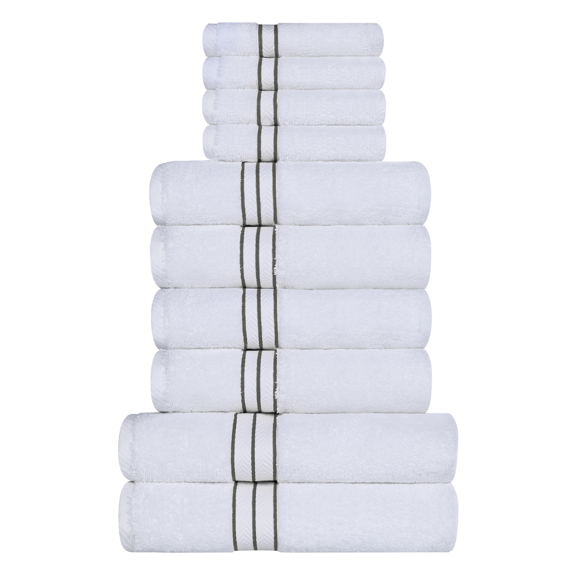 Josann Turkish Cotton Ultra-Plush Solid 10 Piece Highly Absorbent Heavyweight Towel Set, Charcoal