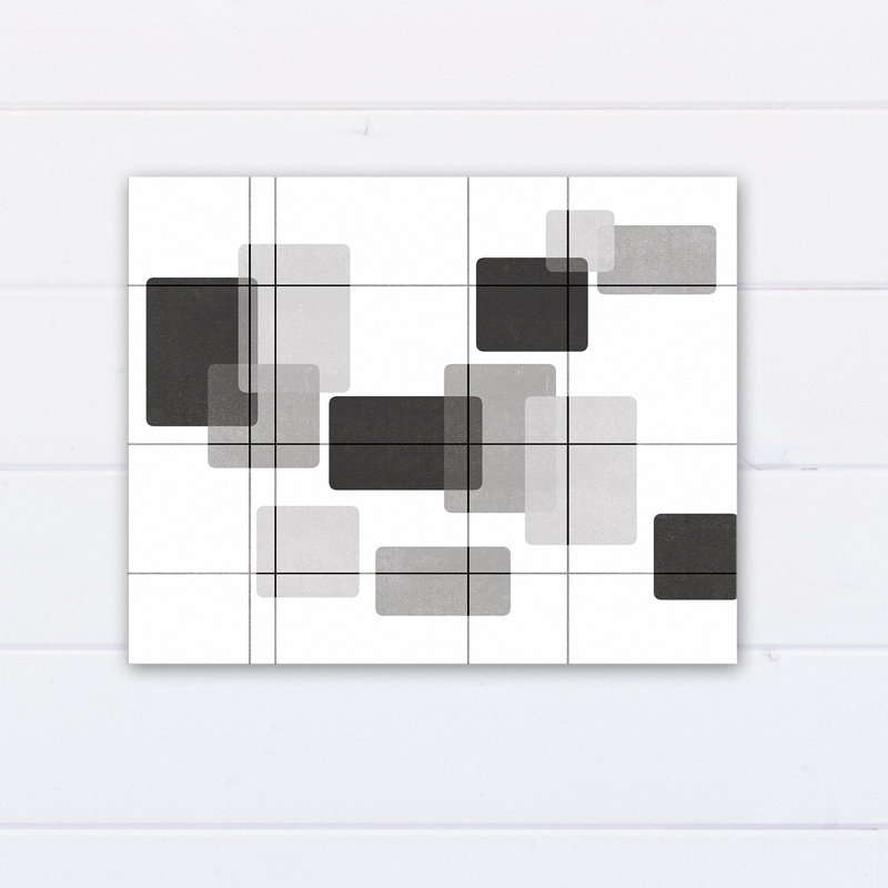 'Mid-Mod Black and White Rectangles' Graphic Art Print on Canvas