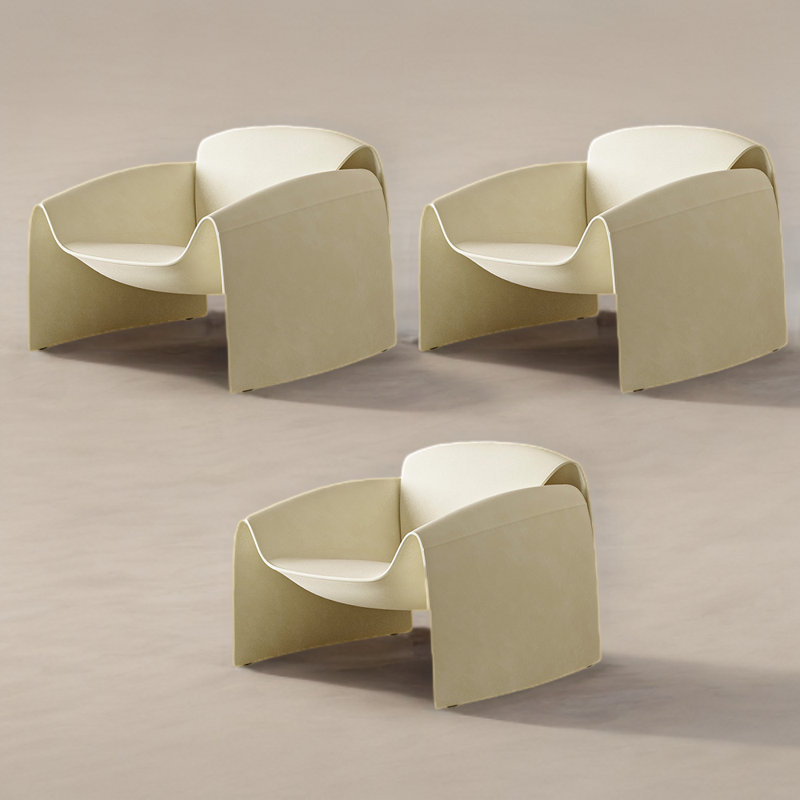 Nordic Minimalist Style Three Accent Chairs Upholstered Armchair, Cream Microfiber/Microsuede