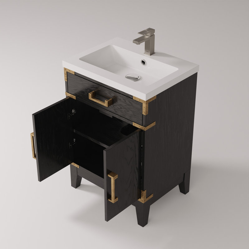 Ensemble de meuble-lavabo simple en chêne noir 18 po avec plateau en acrylique et robinet, H 33,75 po x l 17,75 po x P 24 po