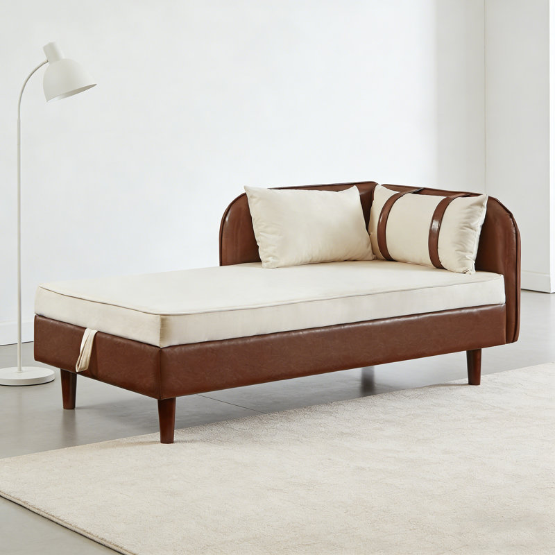 Canapé de 65 po avec rangement en polyuréthane brun et velours beige
