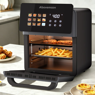 Grand four à friteuse à air comprimé noir de 10 L avec grille Combo AboveMoon, pour fours à convection intelligents 12 en 1, séchoir à air avec fenêtre vitrée, panier antiadhésif, doublures de friteuse, porte amovible - noir