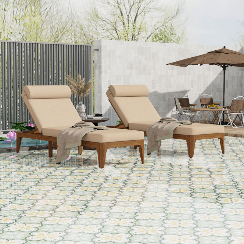 Chaise longue en bois 2 pièces avec dossier réglable et coussin de tête, Brun