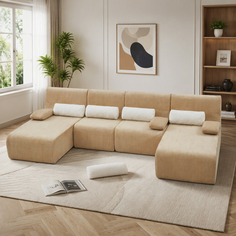 Canapé modulaire surdimensionné de 132,2 po, Velours côtelé café