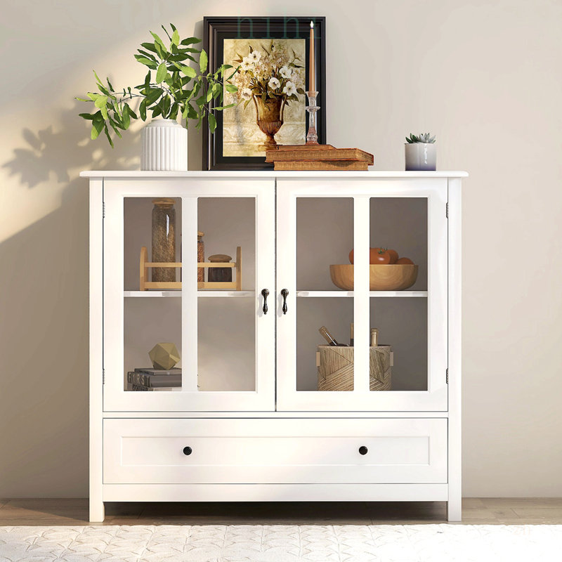 Armoire de rangement polyvalente avec portes doubles en verre et poignées en cloche uniques pour les maisons modernes
