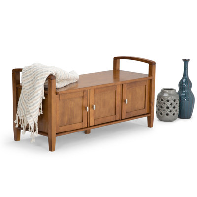 Warm Shaker 44"W Solid Wood Entryway Storage Bench with 3 Cabinets, Shaker-Style Doors and Interior Shelves