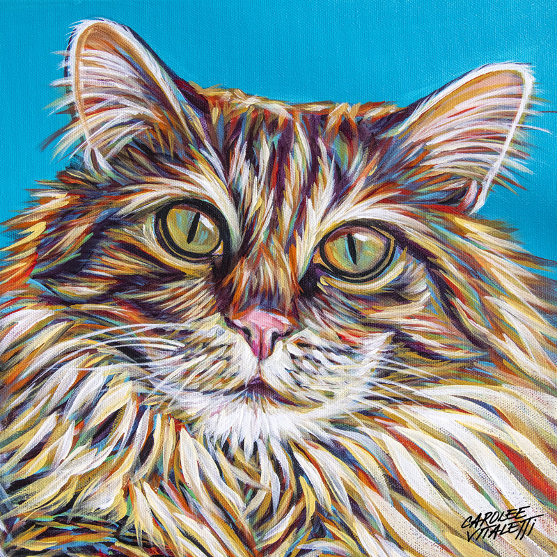 «High Society Cat I» par Carolee Vitaletti - peinture sur toile tendue, H 12 po x l 12 po