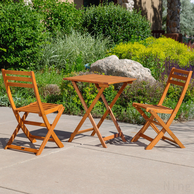 3-Piece Eucalyptus Bistro Set, Square, Natural Oil, Brown