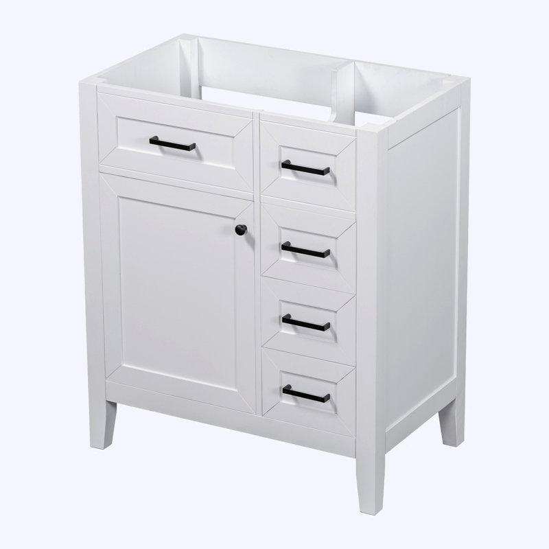 Meuble-lavabo de salle de bain sans lavabo, avec tiroirs, cadre solide et panneau de fibres à densité moyenne, Blanc