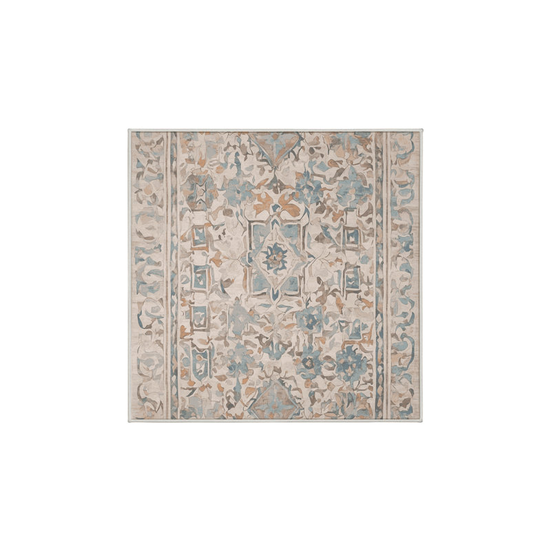 Tapis beige soyeux et moelleux, Carré 3 pi