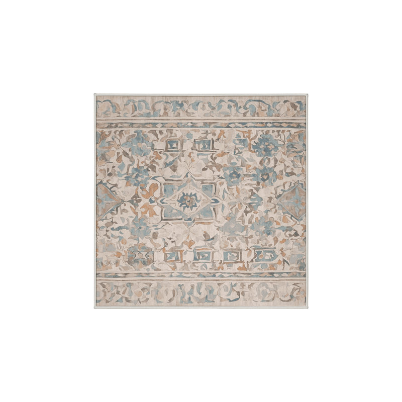 Tapis beige soyeux et moelleux, Carré 7 pi