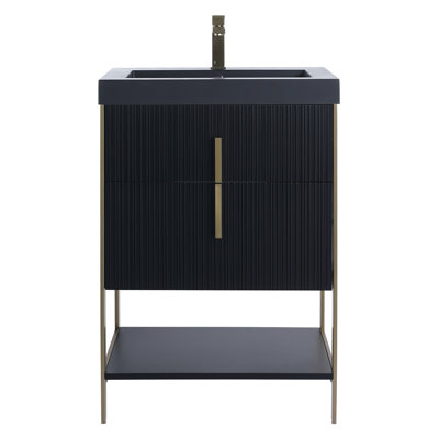  Meuble-lavabo moderne avec plateau en gel acrylique noir Serenity