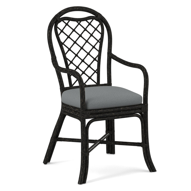 Chaise de salle à manger avec accoudoirs Trellis, Noir antique, Tissu performance bleu clair 0851-55