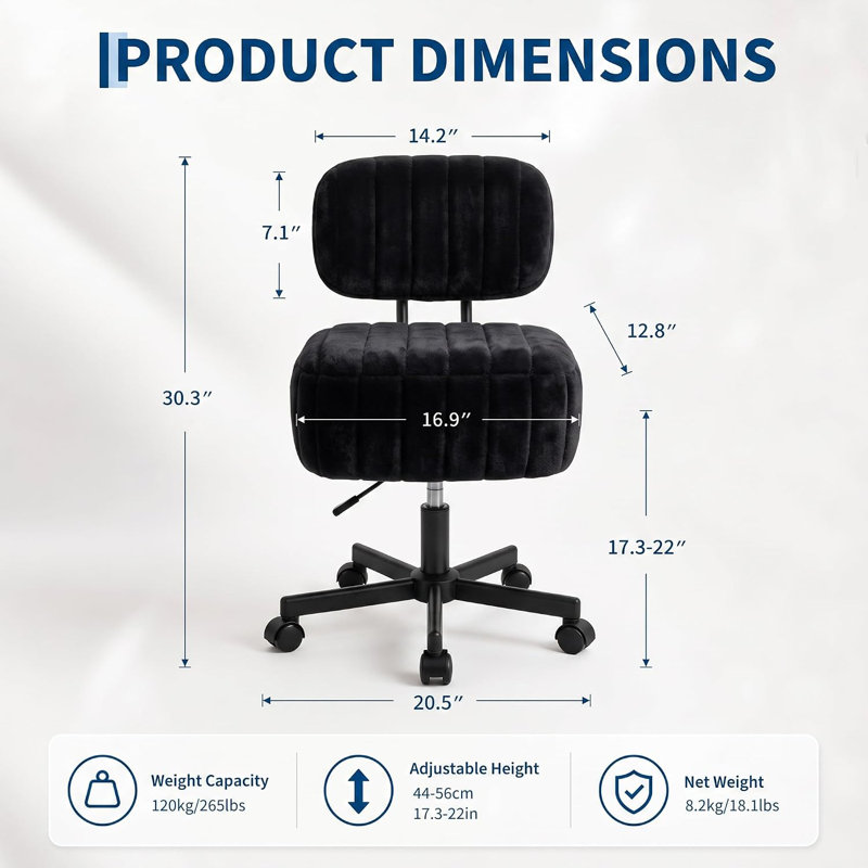 Chaise de coiffeuse à roulettes, petit tabouret de maquillage avec dossier, Noir
