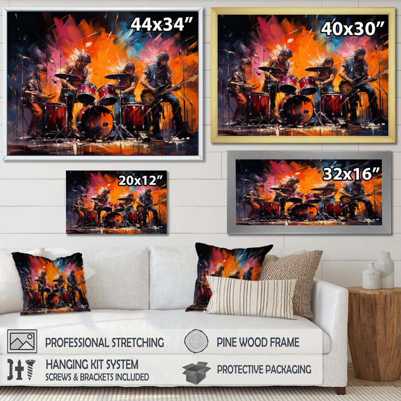 " Rock Band In Action IV ", Wrapped Canvas, 30" H x 40" W x 1.5" D