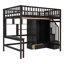 Lit mezzanine double avec bibliothèque, tiroirs, bureau et armoire-espresso