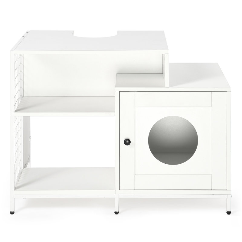 Armoire à litière cachée pour salle de bain, grande maison de chat blanche avec compartiment de rangement, sous l'évier, armoire de salle de bain en panneau de particules P2, rangement pour félins, convient