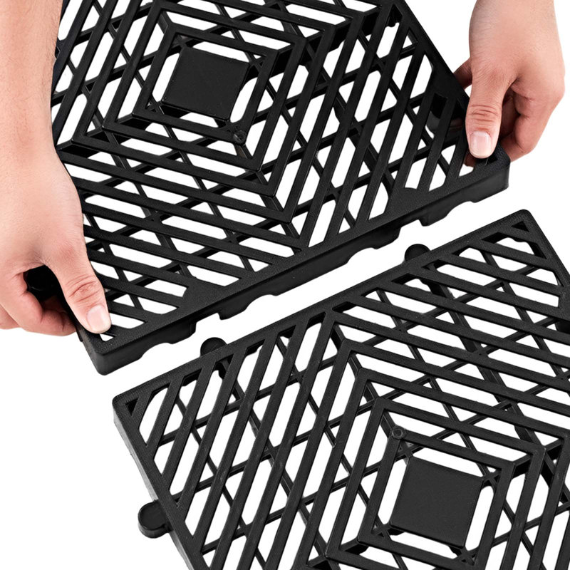 Palettes en plastique, palettes en plastique pour le rangement au sous-sol, coussin de rangement léger et imperméable emboîtable avec grille respirante pour entrepôt intérieur, 23,6 po x 11,8 po x 1,2 po, noir