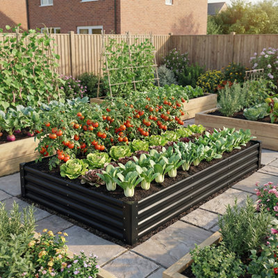 Lit de jardin surélevé galvanisé 8 x 4 x 1 pi, fond ouvert, noir