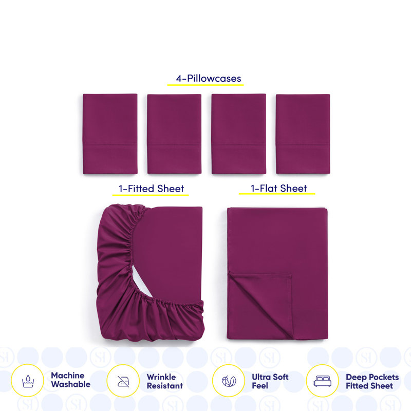 Ensemble de draps luxueux en microfibre douce avec taies d'oreiller en prime, Baie