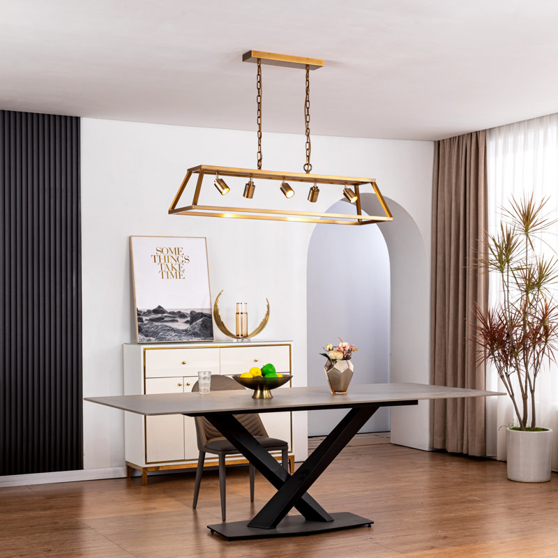  5 - Light Brushed Brass Integrated LED, Dimmable, Rotatable Heads, Linear Pendant