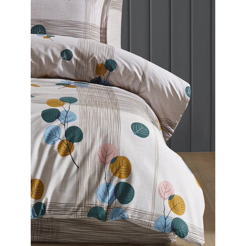 Ensemble de housse de couette 100% coton 3 pièces Jardon, Housse de couette très grand et 2 taies, Bleu