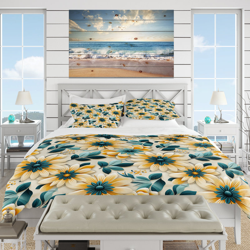 Ensemble de housse de couette zen jaune et bleu, Housse de couette simple + 1 taie décorative stan