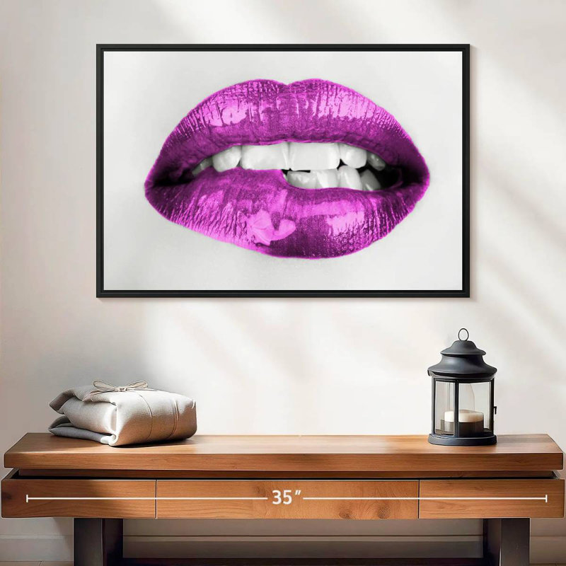 Lèvres mauves érotiques, 25 po x 17 po, Cadre flottant noir