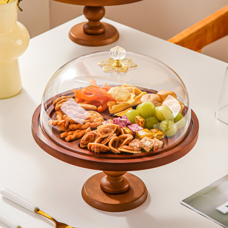 Assiette à gâteau ronde en bois pêche