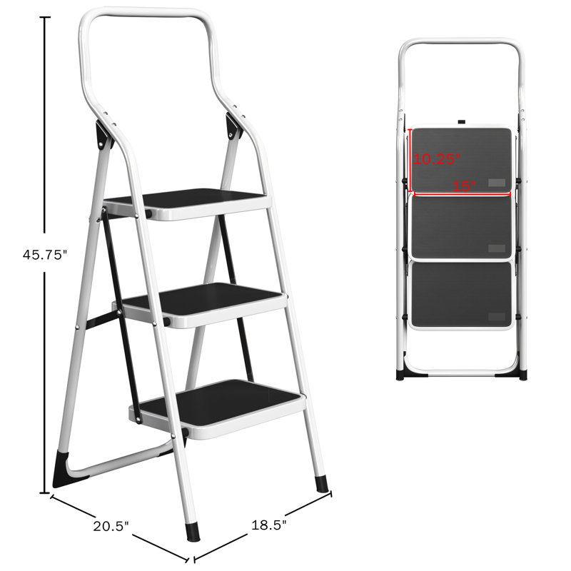 3-Step Stool Folding Ladder for Adults - 330lbs Capacity with Tool Bag, Nonslip Feet, 3.8 ft.