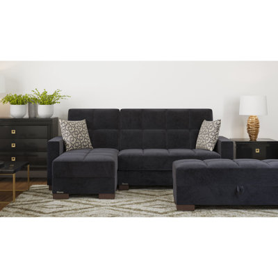 Chaise longue convertible rembourrée à 3 places avec rangement, microfibre noire, canapé-lit 80,3 po x 68,8 po, conception clic-clac, capacité de 1000 lb, coussins épais et fermes, ressorts en acier