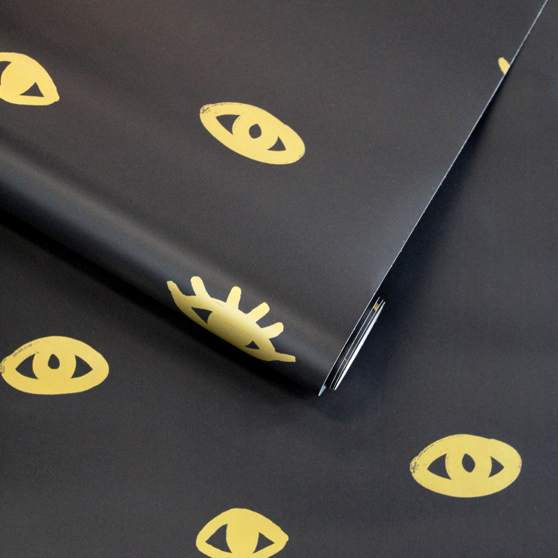 Bobby Berk Eye See You Black & Gold Self-Adhesive, Removable Wallpaper, Black/Gold