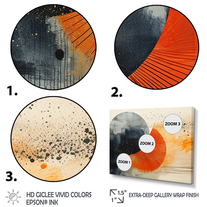 «Black and Orange Solar Eclipse», reproduction d'art murale abstraite, Cadre flottant doré, H 24 po x l 32 po x P 1 po