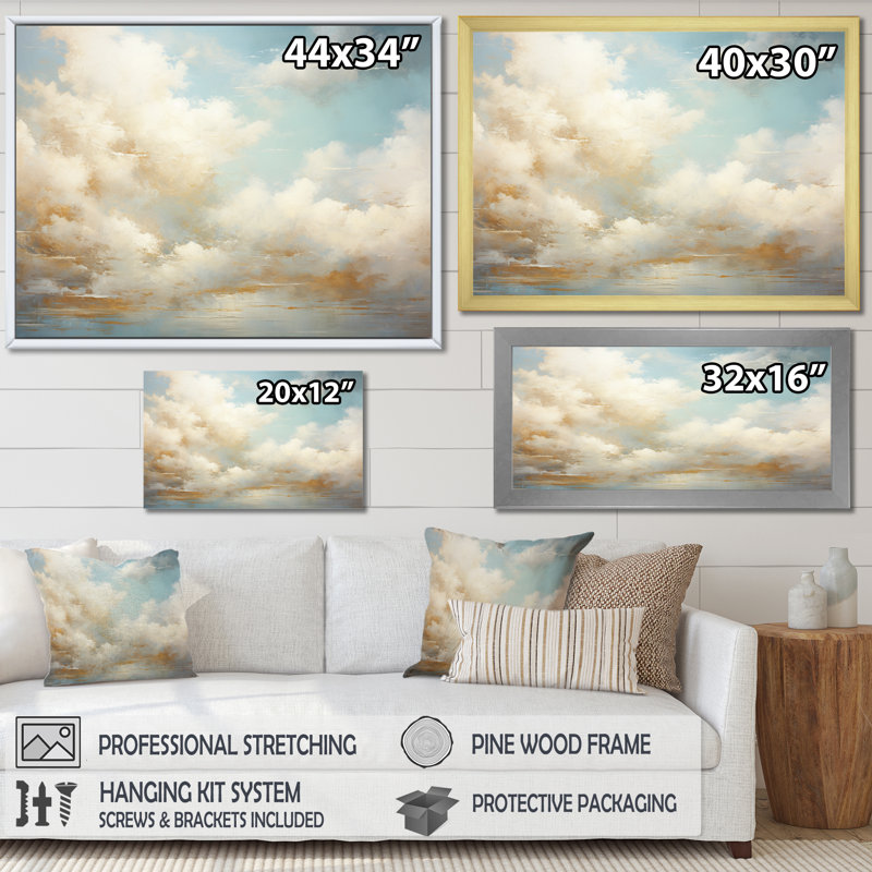 «Beige Gold Minimalisme Clouds I», reproduction sur toile, H 12 po x l 20 po x P 1 po, Toile tendue