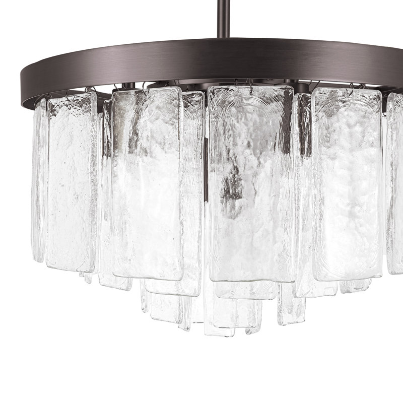 Lustre tambour en verre Livingon, 13.4" H x 15.7" W x 15.7" D, Oil Rubbed Bronze